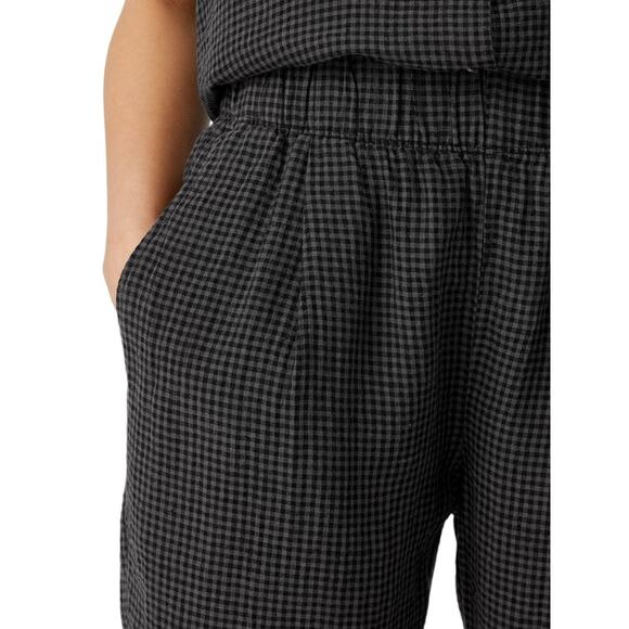 Eileen Fisher NWT Tapered Organic Linen Ankle Pants Black Gray Gingham Size XXS - Picture 2 of 12